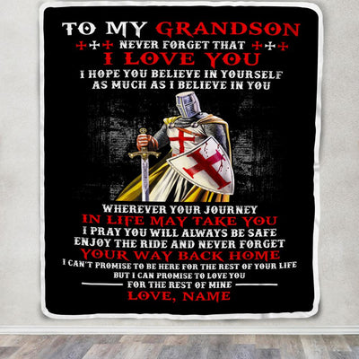 Personalized To My Grandson Knight Templar Blanket From Papa Grandpa Never Forget That I Love You Grandson Birthday Christmas Customized Bed Fleece Blanket | teecentury