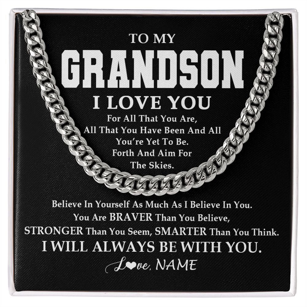 Cuban Link Chain Necklace | Personalized To My Grandson Necklace Cuban From Grandma Papa Believe In Yourself Grandson Birthday Graduation Christmas Customized Gift Box Message Card | teecentury