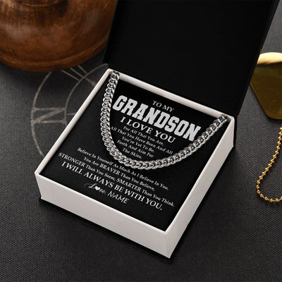 Cuban Link Chain Necklace | Personalized To My Grandson Necklace Cuban From Grandma Papa Believe In Yourself Grandson Birthday Graduation Christmas Customized Gift Box Message Card | teecentury