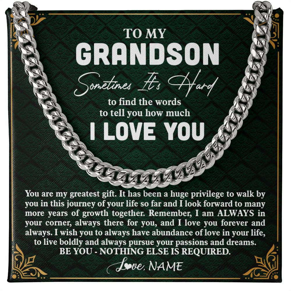 Cuban Link Chain Necklace | Personalized To My Grandson Necklace Cuban From Grandma Papa You Are My Greatest Gift Grandson Birthday Graduation Christmas Customized Gift Box Message Card | teecentury