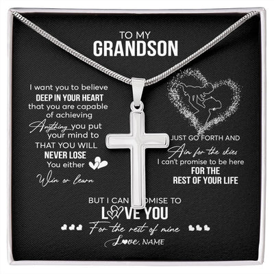 Stainless Cross Necklace | Personalized To My Grandson Necklace From Grandma Nana Promise To Love You Grandson Birthday Christmas Pendant Customized Gift Box Message Card | teecentury