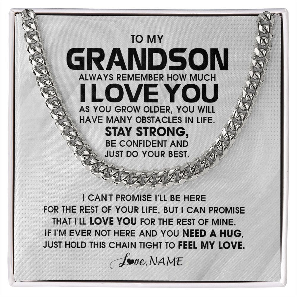 Cuban Link Chain Necklace | Personalized To My Grandson Necklace From Grandma Papa Always Remember I Love You Grandson Birthday Graduation Christmas Customized Gift Box Message Card | teecentury