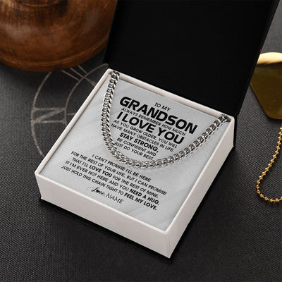 Cuban Link Chain Necklace | Personalized To My Grandson Necklace From Grandma Papa Always Remember I Love You Grandson Birthday Graduation Christmas Customized Gift Box Message Card | teecentury