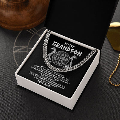 Cuban Link Chain Necklace | Personalized To My Grandson Necklace Viking Never Feel You Are Alone Odin Scandinavian Norse Runes Grandson Birthday Christmas Customized Gift Box Message Card | teecentury