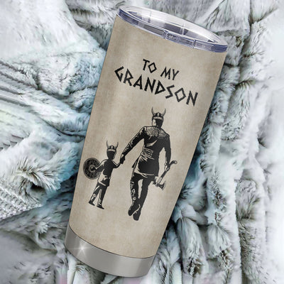 Personalized To My Grandson Tumbler From Grandpa Papa Stainless Steel Cup You Will Never Lose Viking Grandson Birthday Graduation Christmas Travel Mug | teecentury