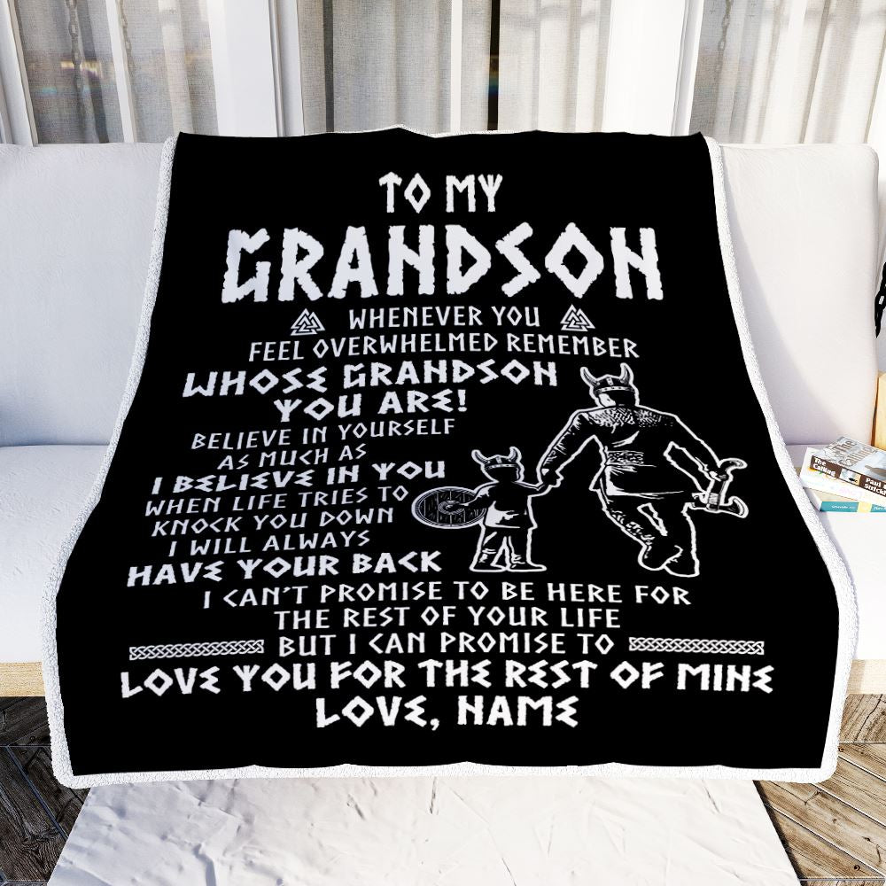 Personalized To My Grandson Viking Blanket From Grandpa Papa Whenever You Feel Overwhelmed Grandson Birthday Christmas Customized Bed Fleece Blanket | teecentury