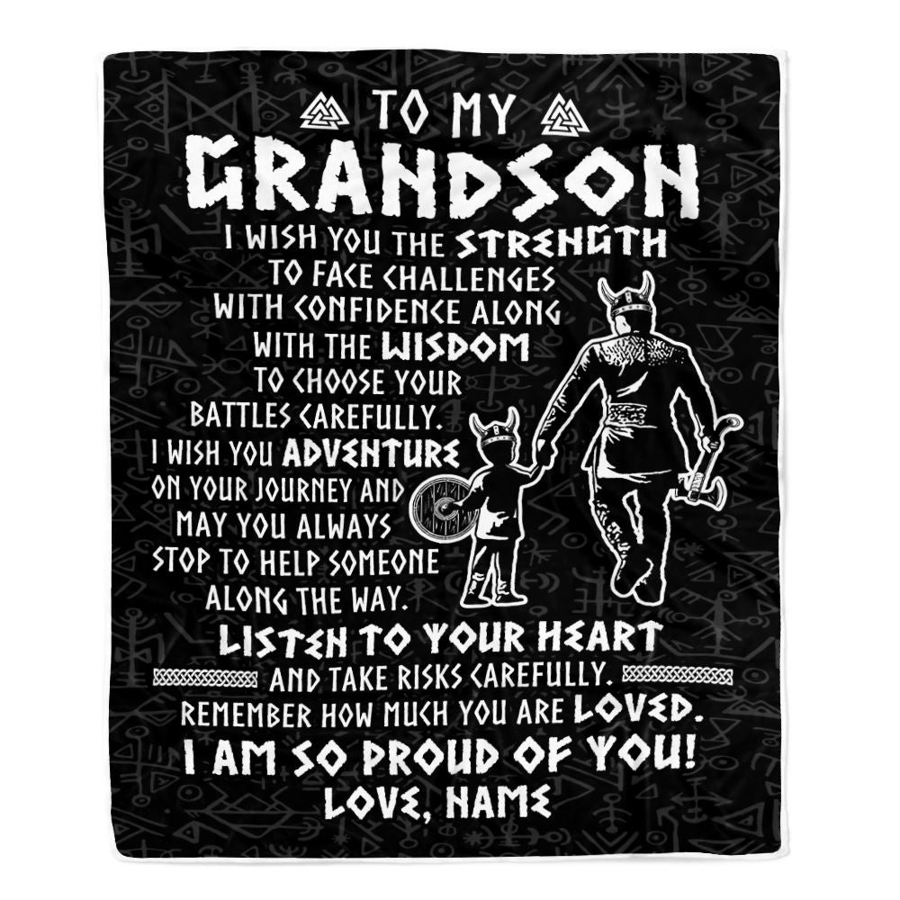 Personalized To My Grandson Viking Blanket From Papa Grandpa I Am So Proud Of You Runes Viking Grandson Birthday Christmas Customized Bed Fleece Blanket | teecentury