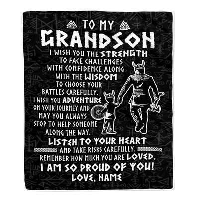 Personalized To My Grandson Viking Blanket From Papa Grandpa I Am So Proud Of You Runes Viking Grandson Birthday Christmas Customized Bed Fleece Blanket | teecentury
