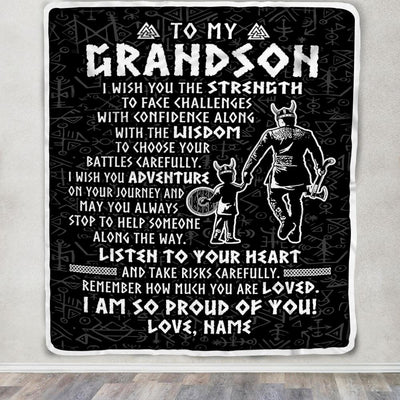 Personalized To My Grandson Viking Blanket From Papa Grandpa I Am So Proud Of You Runes Viking Grandson Birthday Christmas Customized Bed Fleece Blanket | teecentury