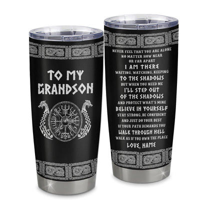 Personalized To My Grandson Viking Stainless Steel Tumbler Cup Never Feel You Are Alone Odin Scandinavian Norse Runes Birthday Christmas Christmas Travel Mug | teecentury