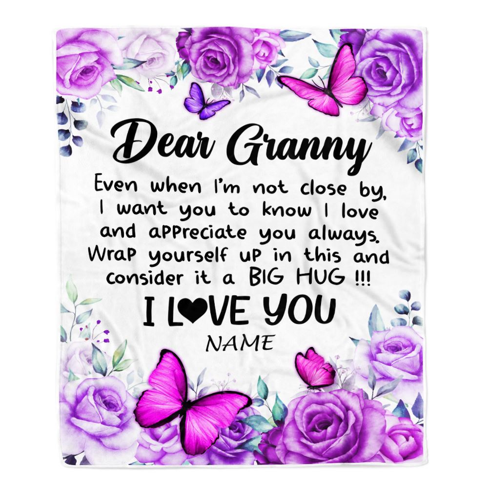 Personalized To My Granny Blanket From Granddaughter Grandson Butterfly Love And Appreciate Granny Birthday Mothers Day Christmas Customized Fleece Blanket | teecentury