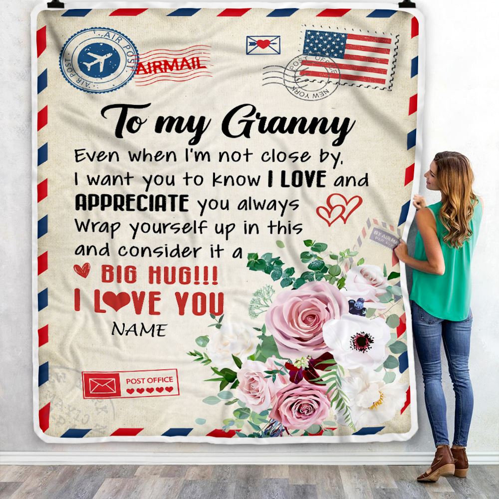 Personalized To My Granny Blanket From Grandkids Floral Air Mail Letter I Love You Granny Birthday Mothers Day Christmas Customized Fleece Throw Blanket | teecentury