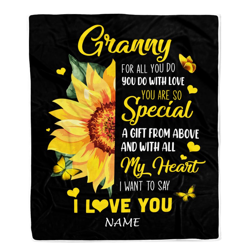 Personalized To My Granny Blanket From Grandkids Granddaughter I Want To Say I Love You Sunfower Granny Birthday Mothers Day Christmas Fleece Throw Blanket | teecentury