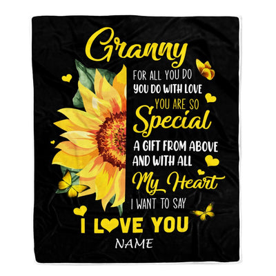 Personalized To My Granny Blanket From Grandkids Granddaughter I Want To Say I Love You Sunfower Granny Birthday Mothers Day Christmas Fleece Throw Blanket | teecentury