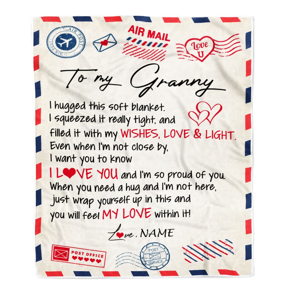Personalized To My Granny Blanket From Grandkids Grandson Air Mail Letter I Love You Granny Birthday Mothers Day Christmas Customized Fleece Throw Blanket | teecentury