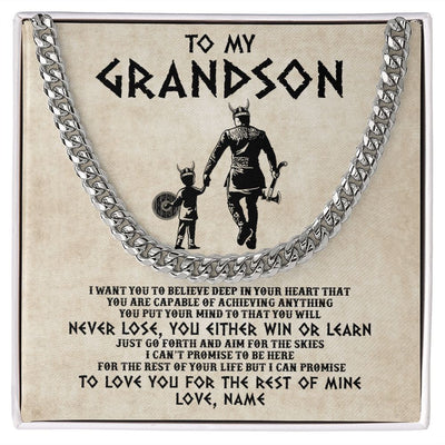 Cuban Link Chain Necklace | Personalized To My Granson Necklace From Grandpa Papa You Will Never Lose Viking Granson Birthday Graduation Christmas Customized Gift Box Message Card | teecentury