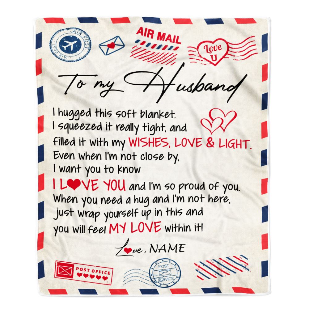 Personalized To My Husband Blanket From Wife Air Mail Letter I Love You Husband For Him Birthday Wedding Anniversary Valentines Day Fleece Throw Blanket | teecentury