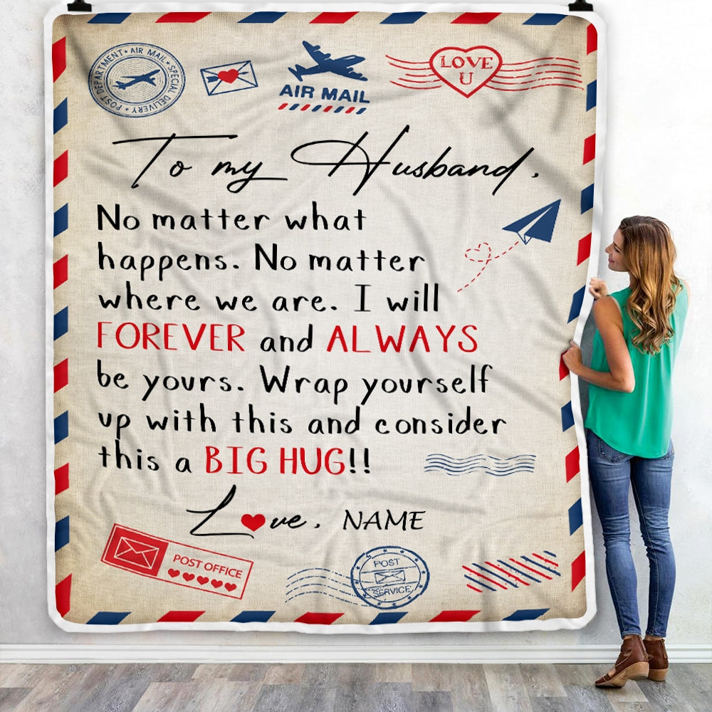 Personalized To My Husband Blanket From Wife Big Hug Air Mail Letter Husband Birthday Wedding Valentine's Day Christmas Gift Bed Fleece Throw Blanket Blanket | Teecentury.com