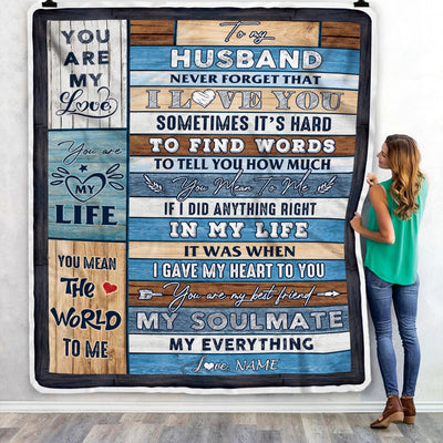Personalized To My Husband Blanket From Wife Never Forget I Love You Husband Birthday Anniversary Valentines Day Christmas Customized Fleece Throw Blanket | teecentury