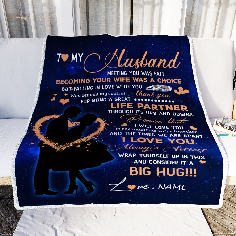 Personalized To My Husband Blanket From Wife Thank you It A Big Hug Husband Anniversary Wedding Day Valentines Day Christmas Fleece Throw Blanket Blanket | Teecentury.com