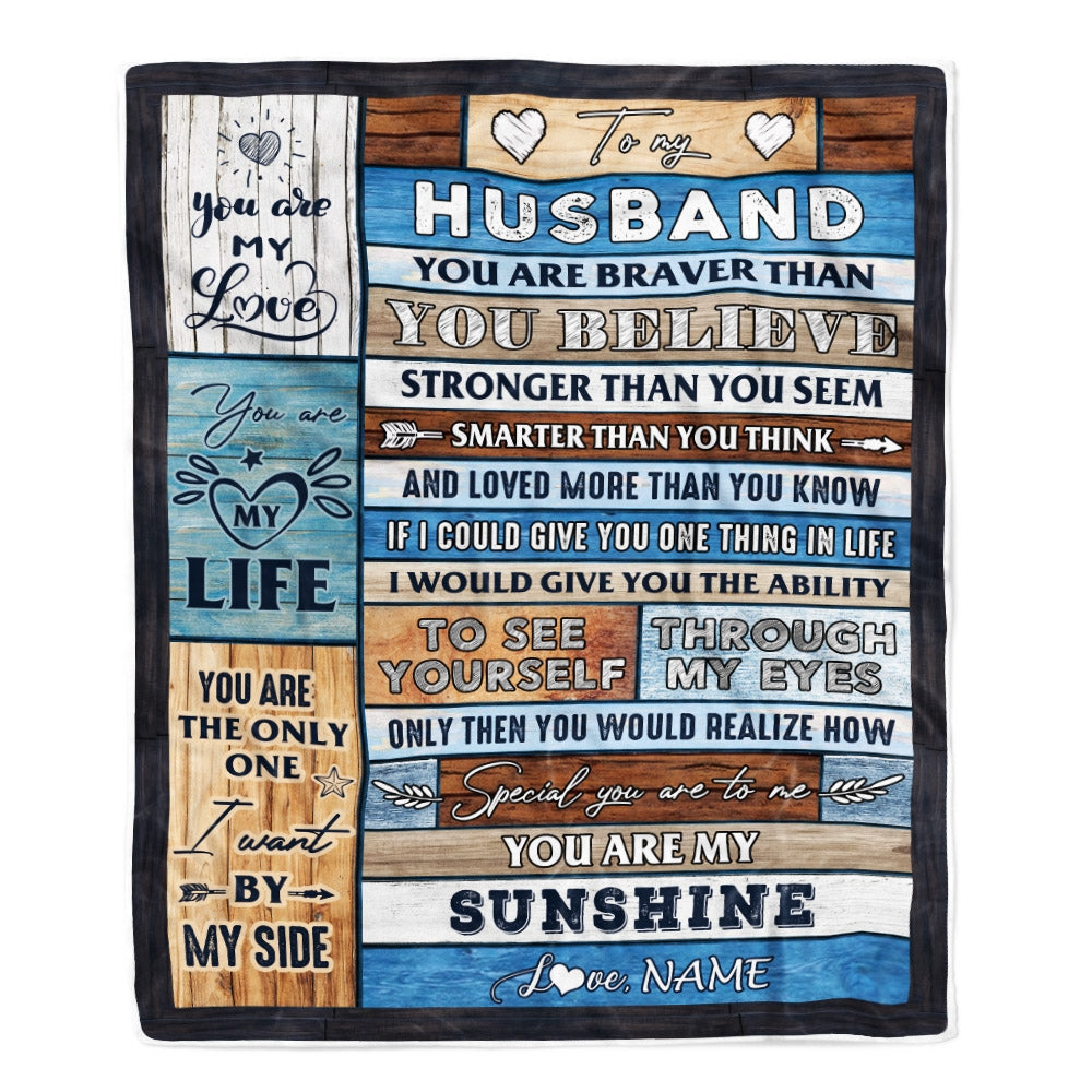Personalized To My Husband Blanket From Wife Wood You Are My Sunshine I Love You Husband Anniversary Valentines Day Wedding Christmas Fleece Throw Blanket | teecentury