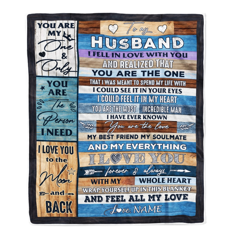 Personalized To My Husband Blanket From Wife's Name Wood I Fell In Love With You Wife Anniversary Valentines Day Wedding Christmas Fleece Throw Blanket Blanket | Teecentury.com