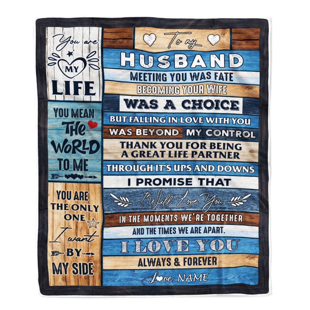 Personalized To My Husband Blanket from Wife Wood You Are My Life Husband Birthday Anniversary Valentines Day Christmas Customized Bed Fleece Throw Blanket | teecentury