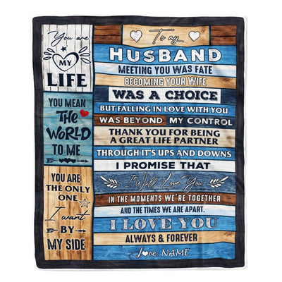 Personalized To My Husband Blanket from Wife Wood You Are My Life Husband Birthday Anniversary Valentines Day Christmas Customized Bed Fleece Throw Blanket | teecentury