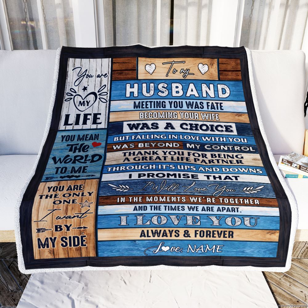 Personalized To My Husband Blanket from Wife Wood You Are My Life Husband Birthday Anniversary Valentines Day Christmas Customized Bed Fleece Throw Blanket | teecentury