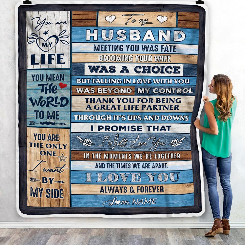 Personalized To My Husband Blanket from Wife Wood You Are My Life Husband Birthday Anniversary Valentines Day Christmas Customized Bed Fleece Throw Blanket | teecentury