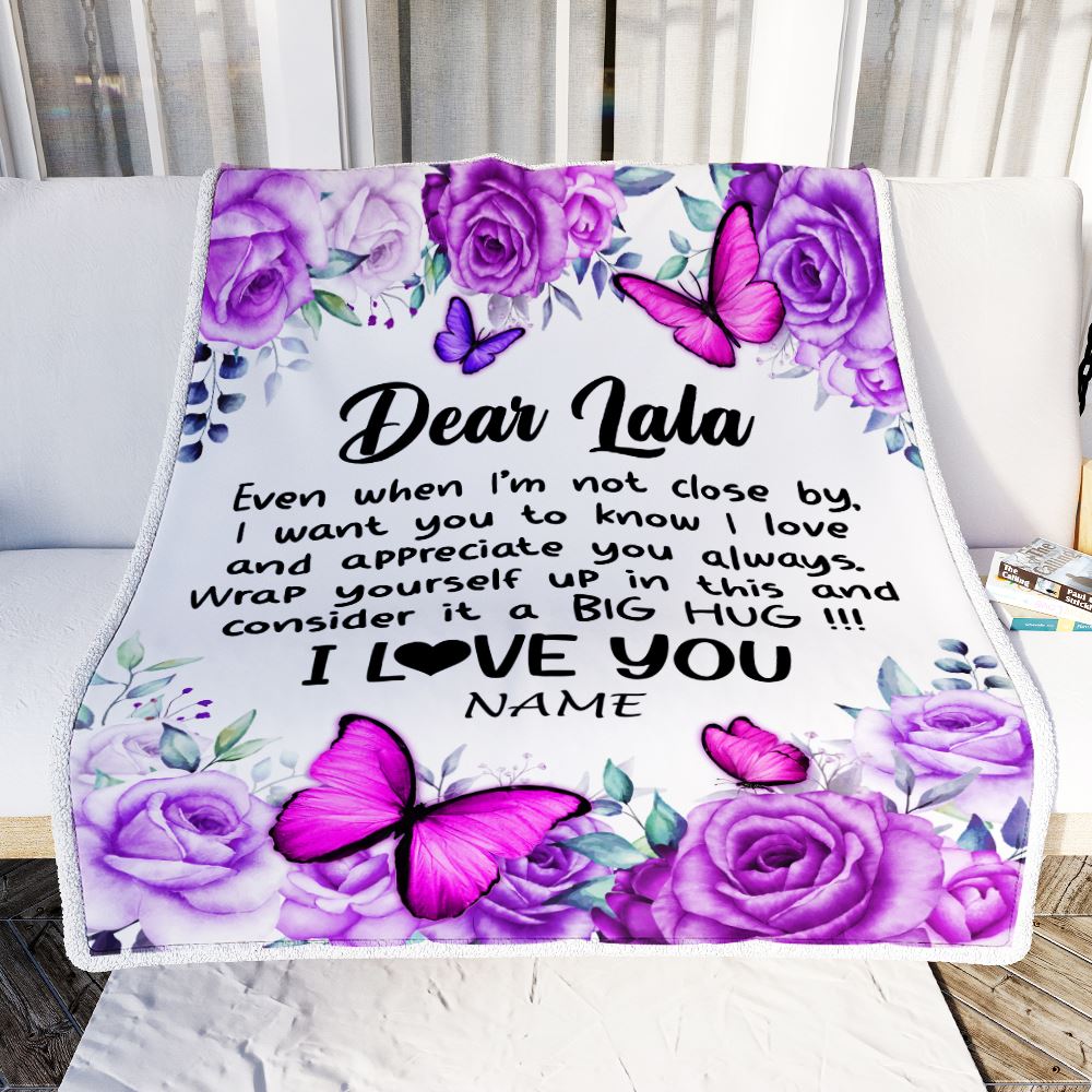 Personalized To My Lala Blanket From Granddaughter Grandson Butterfly Love And Appreciate Lala Birthday Mothers Day Christmas Customized Fleece Throw Blanket | teecentury