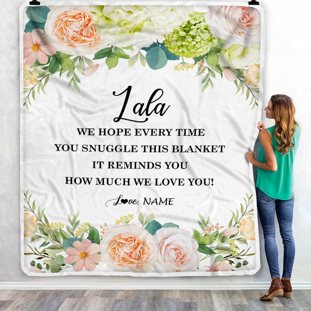 Personalized To My Lala Blanket From Grandkids How Much We Love You Flower Lala Birthday Mothers Day Christmas Customized Fleece Throw Blanket | teecentury