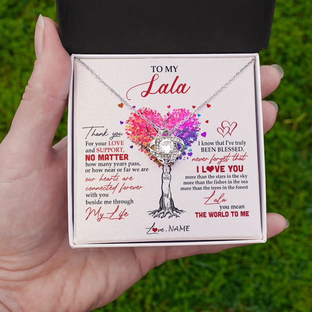 Love Knot Necklace | Personalized To My Lala Necklace From Grandkids Never Forget That I Love You You Mean The World Lala Birthday Mothers Day Christmas Customized Gift Box Message Card | teecentury
