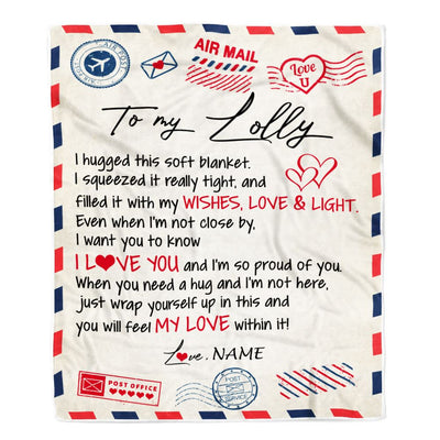 Personalized To My Lolly Blanket From Grandkids Grandson Air Mail Letter I Love You Lolly Birthday Mothers Day Christmas Customized Fleece Throw Blanket | teecentury