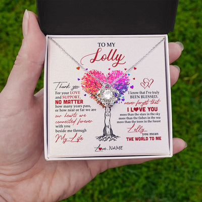 Love Knot Necklace | Personalized To My Lolly Necklace From Grandkids Never Forget That I Love You You Mean The World Lolly Birthday Mothers Day Jewelry Customized Gift Box Message Card | teecentury