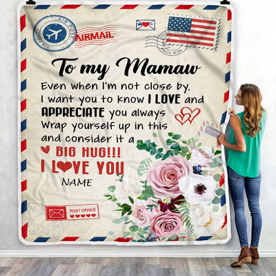 Personalized To My Mamaw Blanket From Grandkids Floral Air Mail Letter I Love You Mamaw Birthday Mothers Day Christmas Customized Fleece Throw Blanket | teecentury