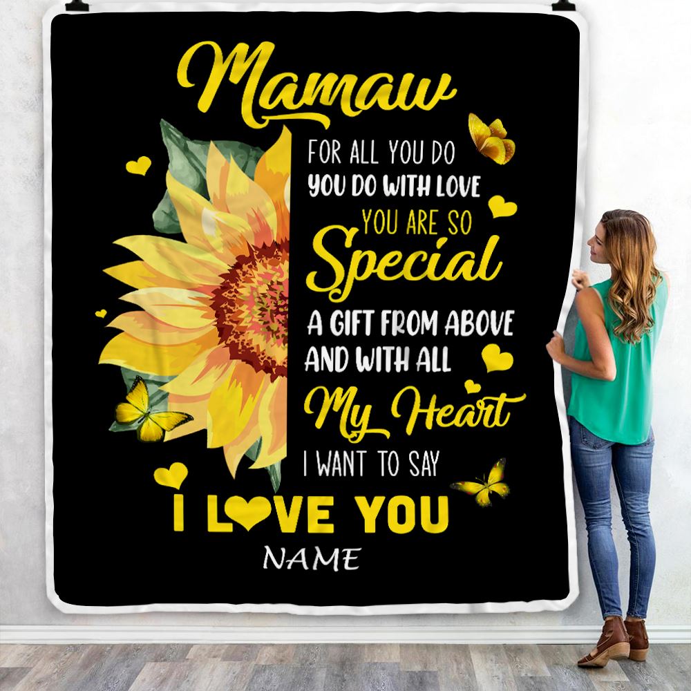 Personalized To My Mamaw Blanket From Grandkids Granddaughter I Want To Say I Love You Sunfower Mamaw Birthday Mothers Day Christmas Customized Fleece Blanket | teecentury