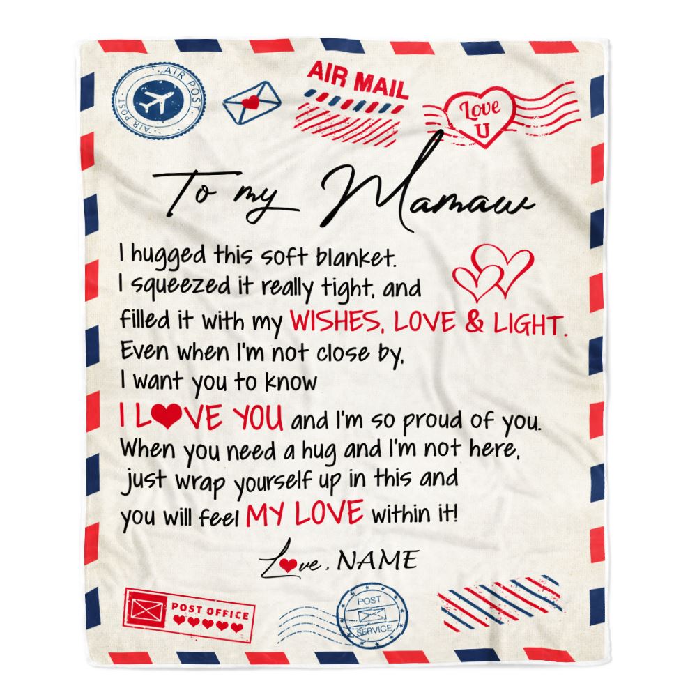 Personalized To My Mamaw Blanket From Grandkids Grandson Air Mail Letter I Love You Mamaw Birthday Mothers Day Christmas Customized Fleece Throw Blanket | teecentury