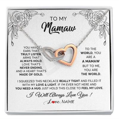 Interlocking Hearts Necklace | Personalized To My Mamaw Necklace From Grandkids Granddaughter Hold This Close Feel My Love Mamaw Birthday Mothers Day Jewelry Customized Gift Box Message Card | teecentury