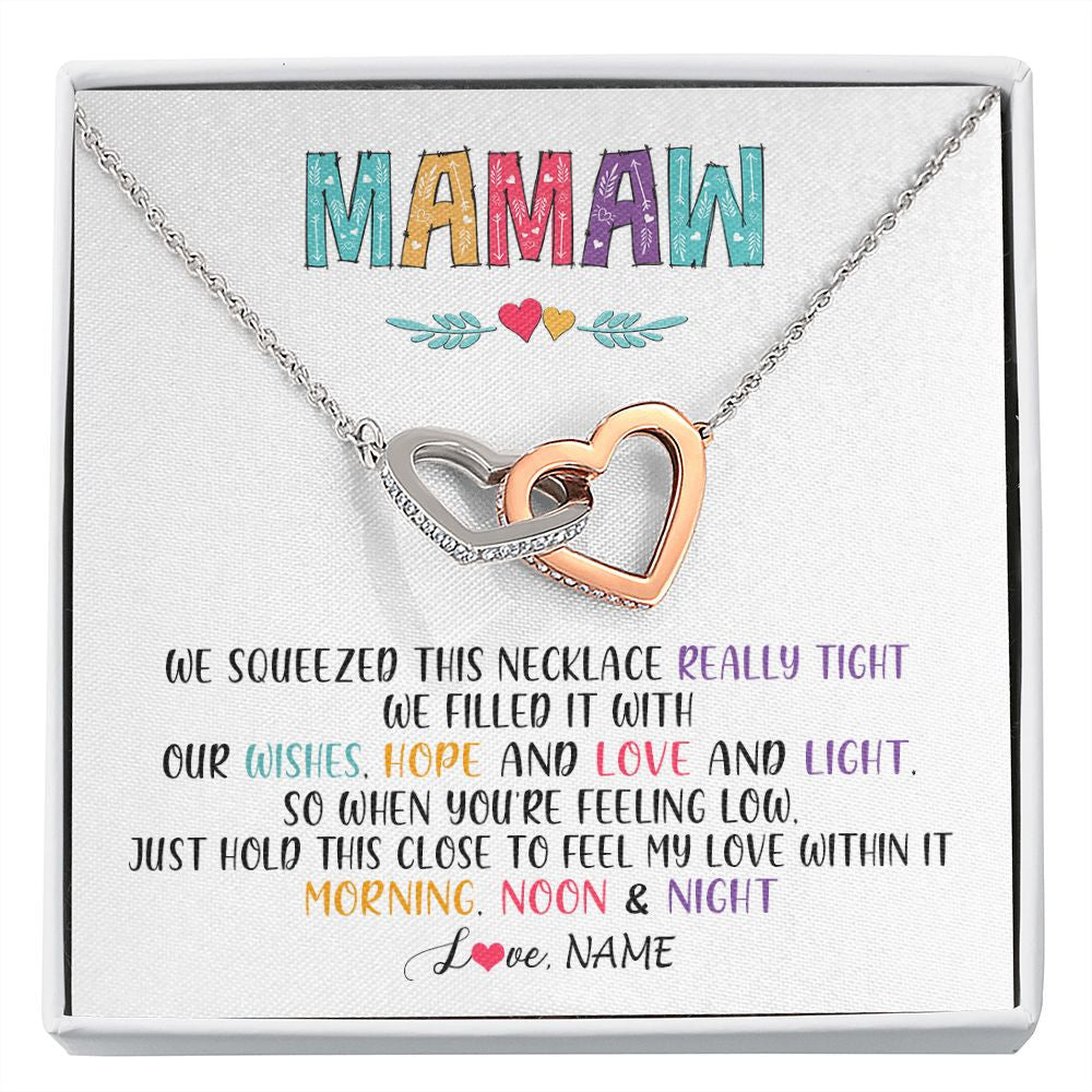 Interlocking Hearts Necklace | Personalized To My Mamaw Necklace From Grandkids Granddaughter We Squeezed This Necklace Mamaw Birthday Mothers Day Jewelry Customized Gift Box Message Card | teecentury