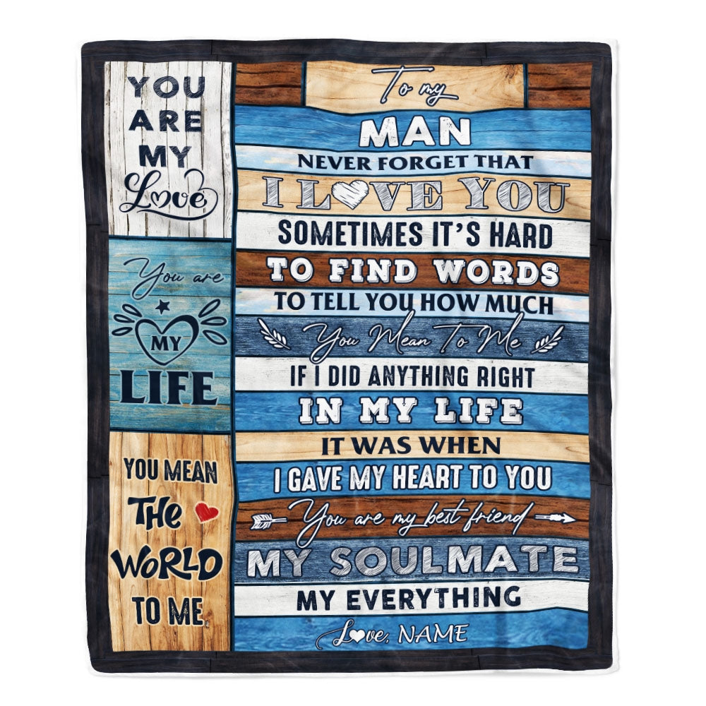 Personalized To My Man Blanket From Wife Never Forget I Love You Husband Birthday Anniversary Wedding Valentines Day Christmas Customized Fleece Throw Blanket | teecentury