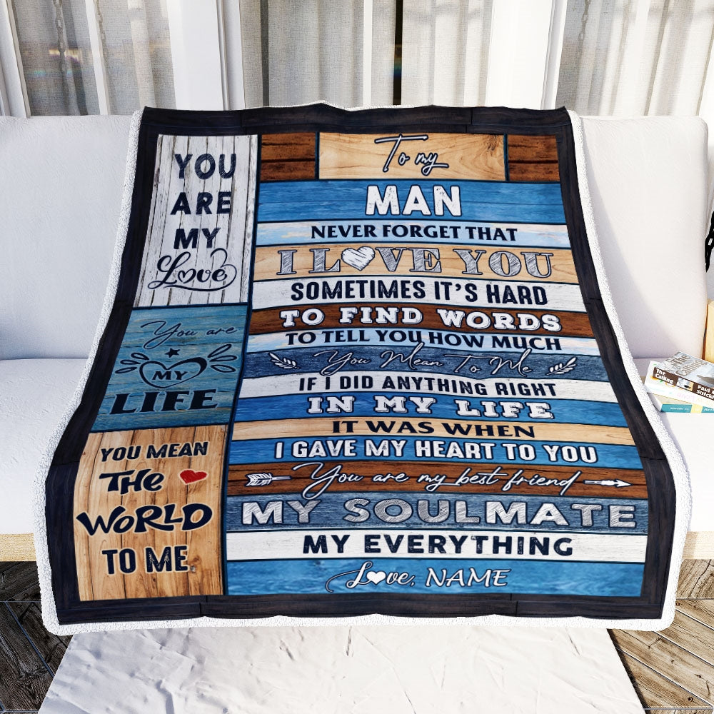 Personalized To My Man Blanket From Wife Never Forget I Love You Husband Birthday Anniversary Wedding Valentines Day Christmas Customized Fleece Throw Blanket | teecentury