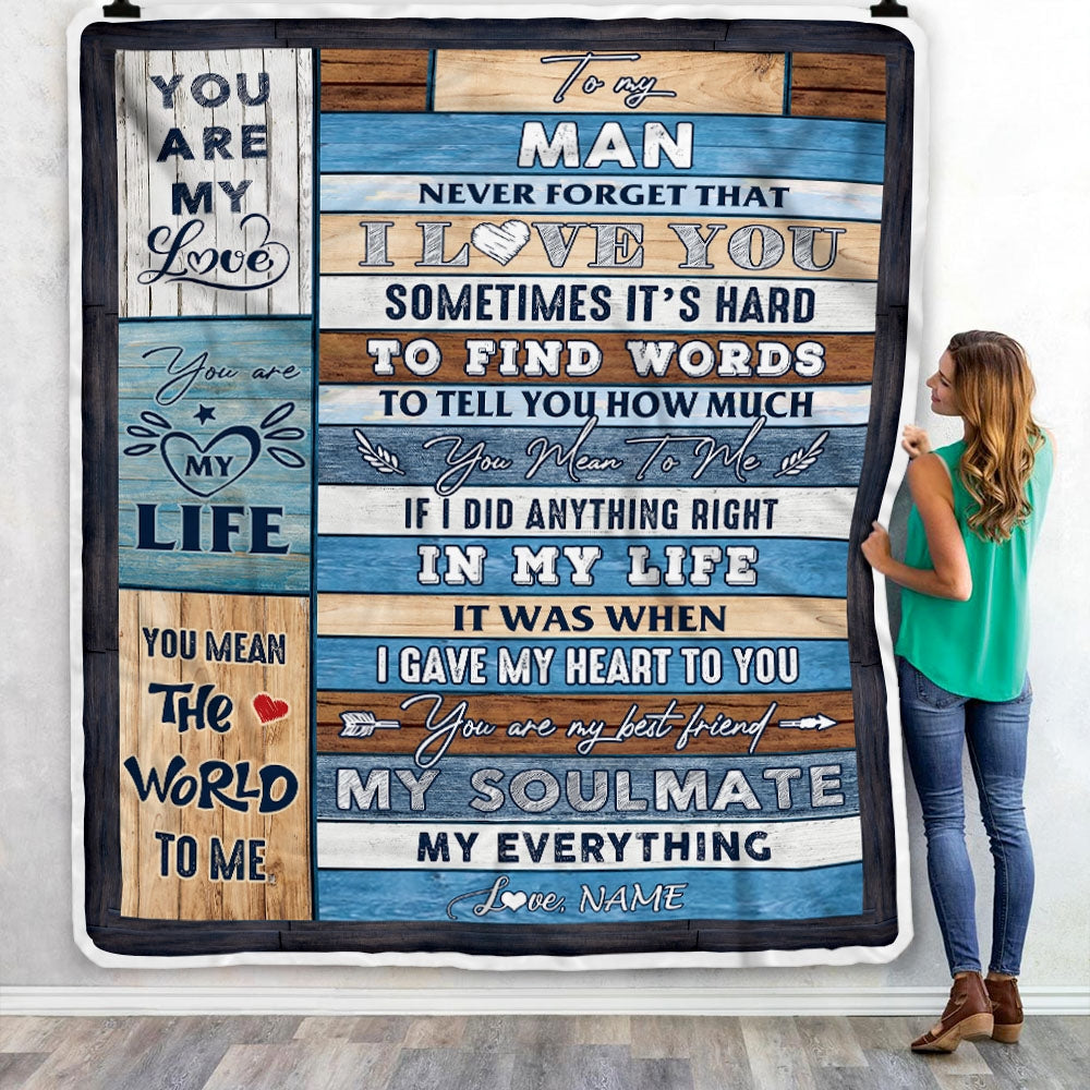 Personalized To My Man Blanket From Wife Never Forget I Love You Husband Birthday Anniversary Wedding Valentines Day Christmas Customized Fleece Throw Blanket | teecentury