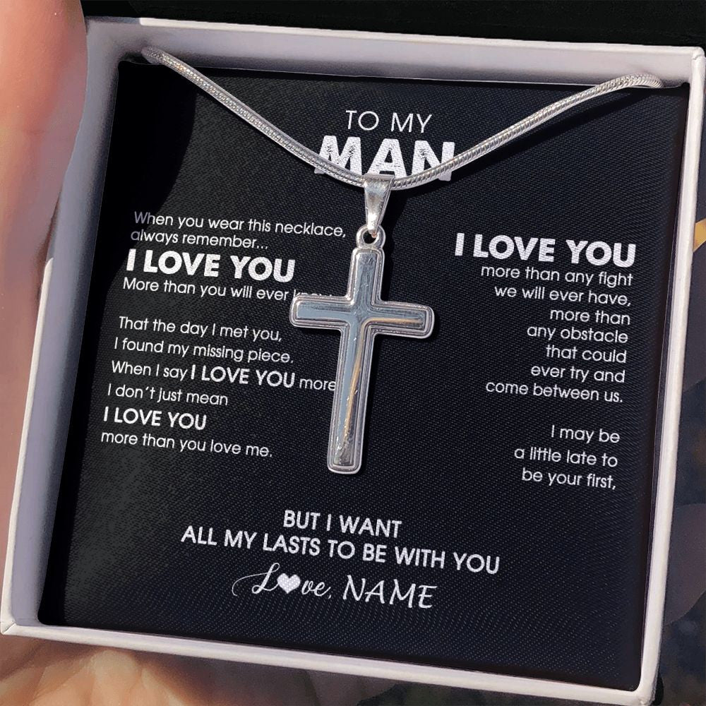 Stainless Cross Necklace | Personalized To My Man Boyfriend Husband Cross Necklace When You Wear This Necklace For Him Birthday Anniversary Day Christmas Customized Gift Box Message Card | teecentury