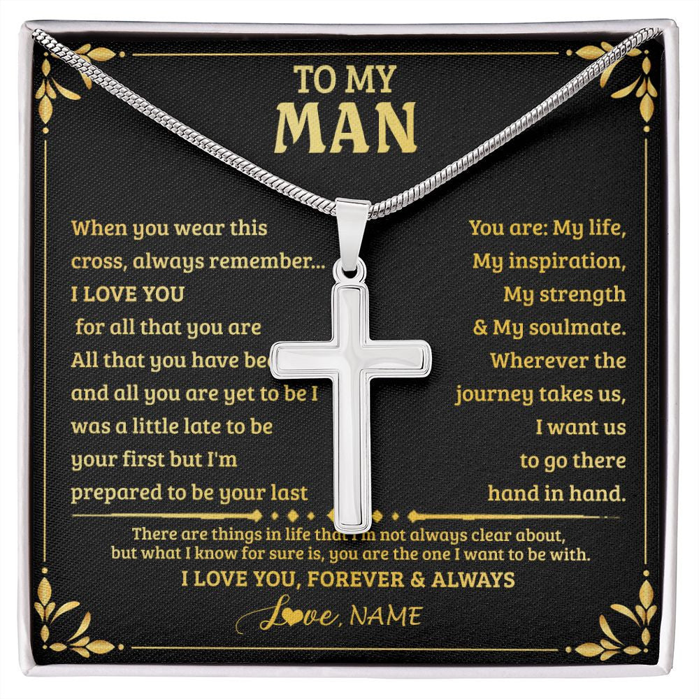 Stainless Cross Necklace | Personalized To My Man Necklace When You Wear This Cross Boyfriend Husband For Him Groom Birthday Anniversary Day Christmas Customized Gift Box Message Card | teecentury