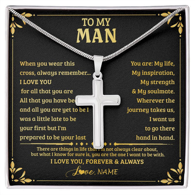 Stainless Cross Necklace | Personalized To My Man Necklace When You Wear This Cross Boyfriend Husband For Him Groom Birthday Anniversary Day Christmas Customized Gift Box Message Card | teecentury
