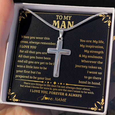 Stainless Cross Necklace | Personalized To My Man Necklace When You Wear This Cross Boyfriend Husband For Him Groom Birthday Anniversary Day Christmas Customized Gift Box Message Card | teecentury