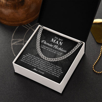 Cuban Link Chain Necklace | Personalized To My Man Promise Necklace From Wife Always Be There Husband Birthday Anniversary Valentines Day Christmas Customized Gift Box Message Card | teecentury