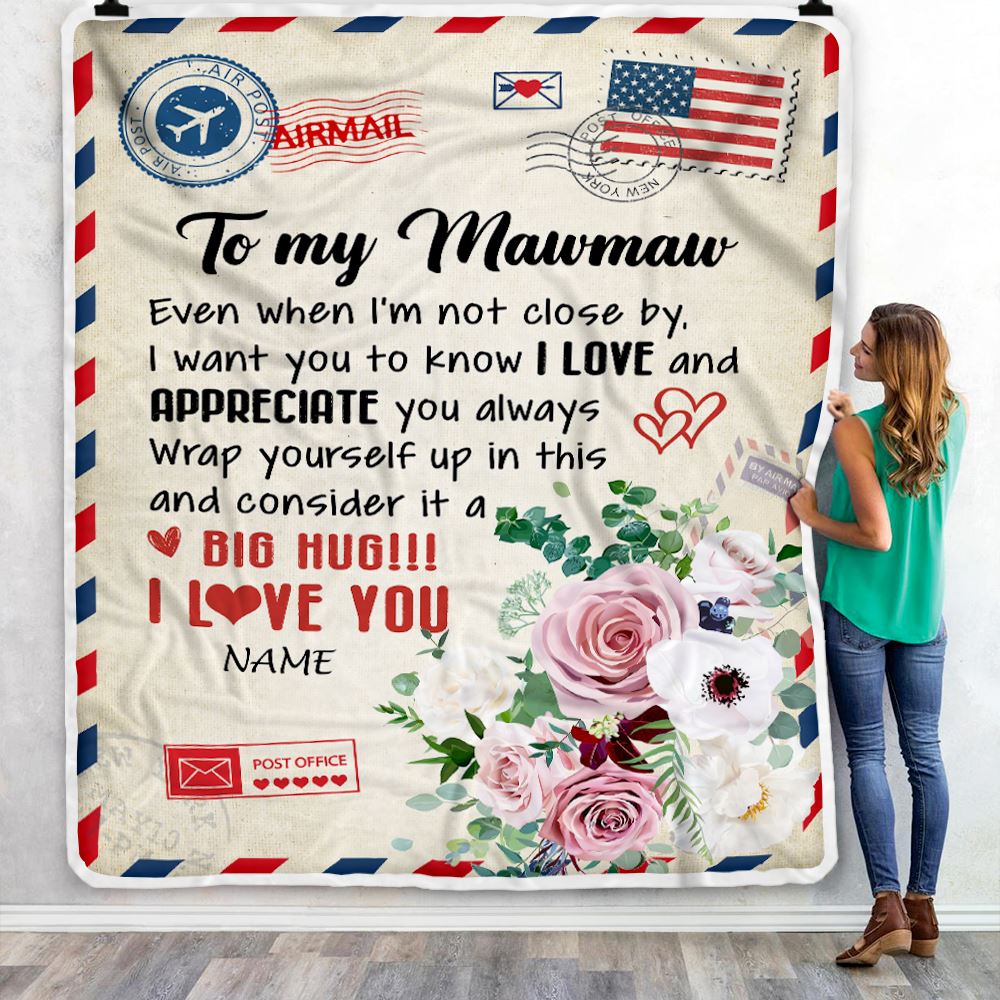 Personalized To My Mawmaw Blanket From Grandkids Floral Air Mail Letter I Love You Mawmaw Birthday Mothers Day Christmas Customized Fleece Throw Blanket | teecentury