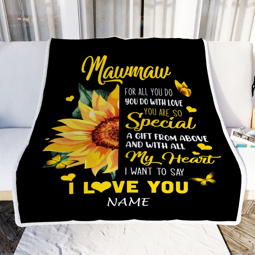 Personalized To My Mawmaw Blanket From Grandkids Granddaughter I Want To Say I Love You Sunfower Mawmaw Birthday Mothers Day Christmas Fleece Throw Blanket | teecentury